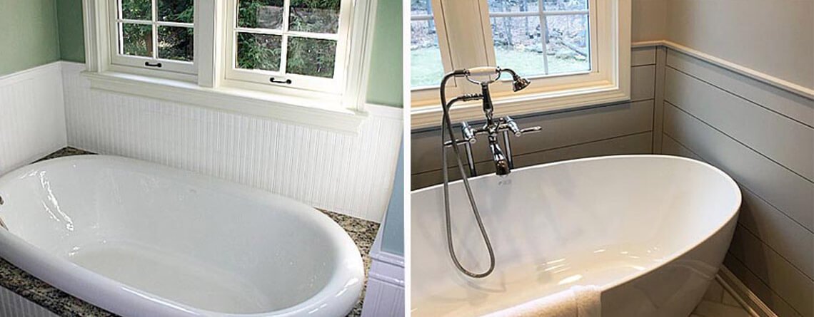 Complete bathtub replacement installation in Hialeah - new modern bathtub being installed by professional contractors